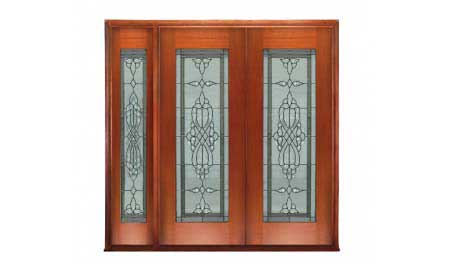 regent leadlight: double door + sidelight on left